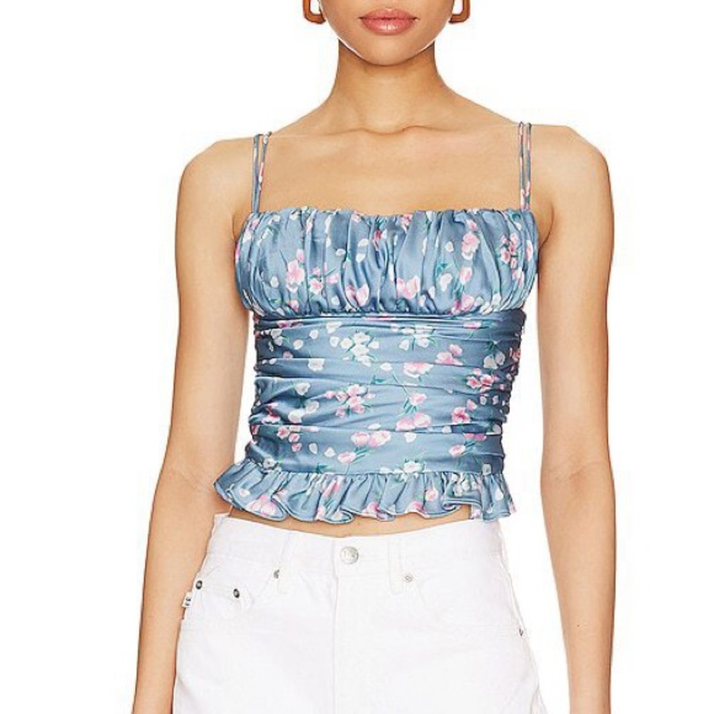 Blue floral ruched cami top, medium, like new